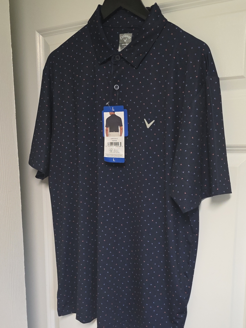 Callaway Navy Polo with  Micro Print Logo Moisture Wicking Flexible New